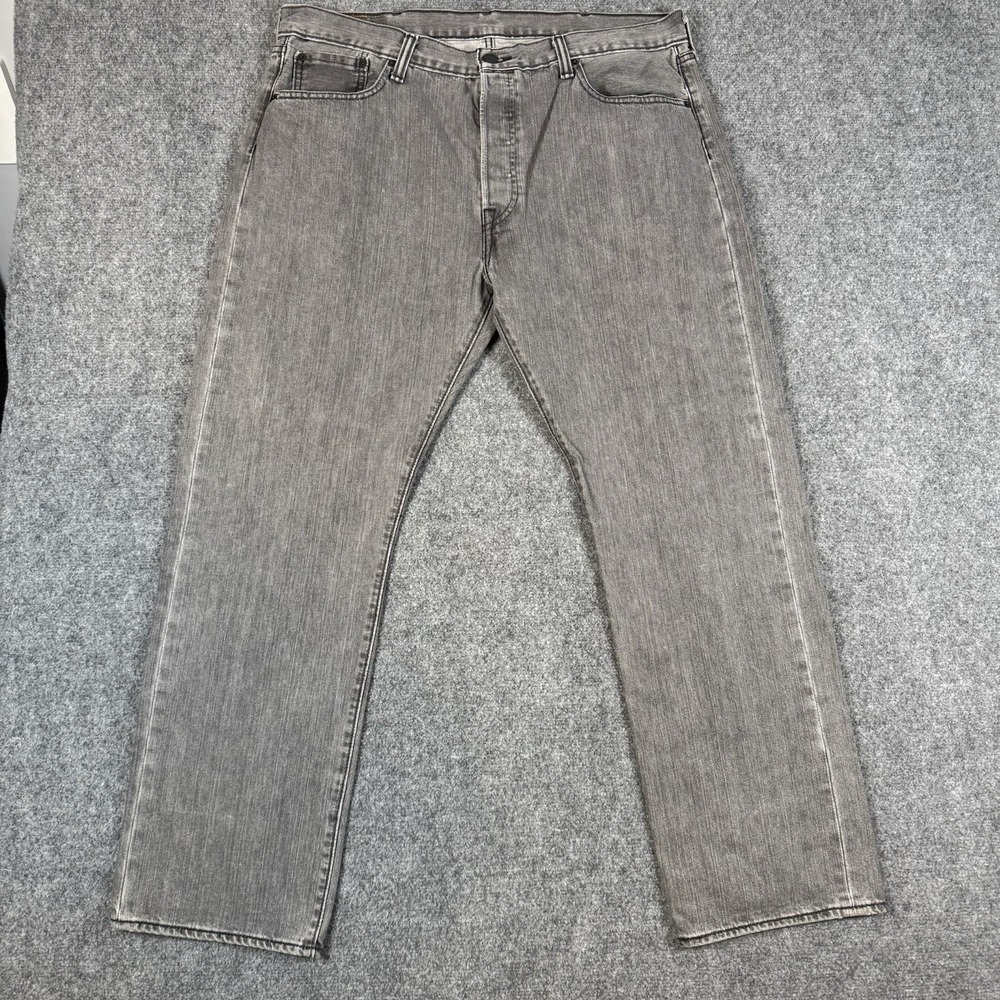 Levis 501 Original Button Fly Jeans Mens 36x30 Washed Grey Denim Straight Leg